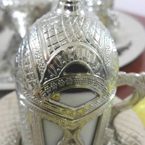 Lale Motifli Gümüş Kahve Fincan Takımı Lale Desenli 6lı Set - 2