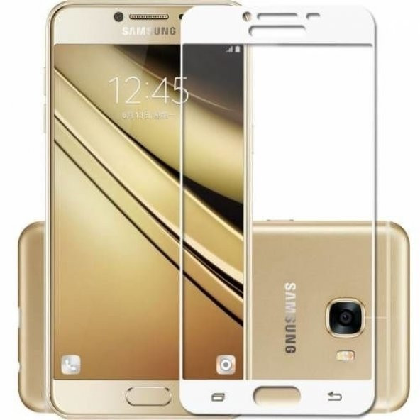 Samsung Galaxy C5 Renkli Full Kaplama Ekran Koruyucu Beyaz
