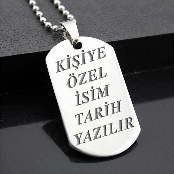 İsim Yazılır Asker Künyesi Erkek Bayan Çelik Kolye Zincirli eck04