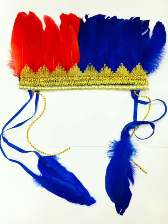 Renkli Kızılderili Başlığı Tüylü Bordo Mavi