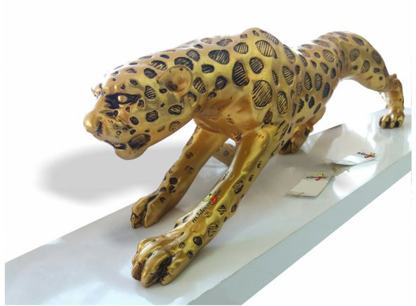 Büyük Dev 80 cm Altın Leopar Aslan Kedi Kaplan Biblosu Heykeli ürün görseli 1
