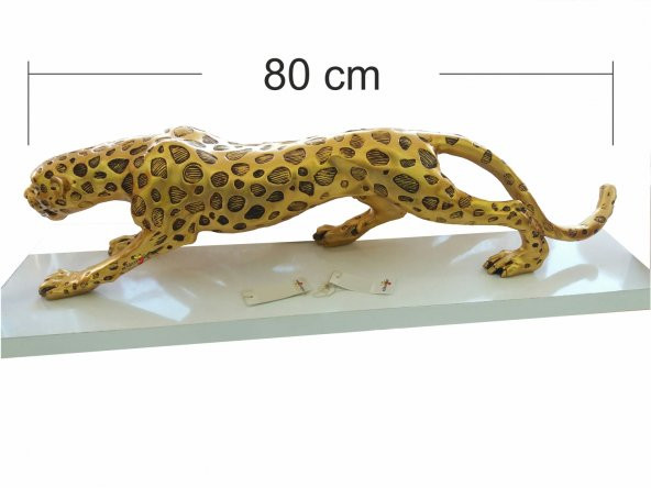 Büyük Dev 80 cm Altın Leopar Aslan Kedi Kaplan Biblosu Heykeli - Resim 2