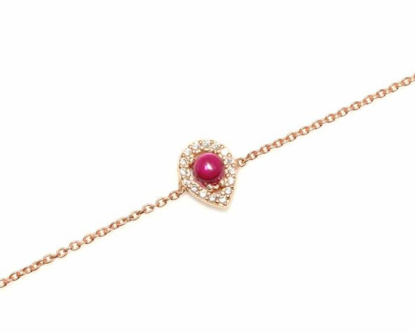 925 Ayar Gümüş Damla Anturaj Bileklik, Pembe