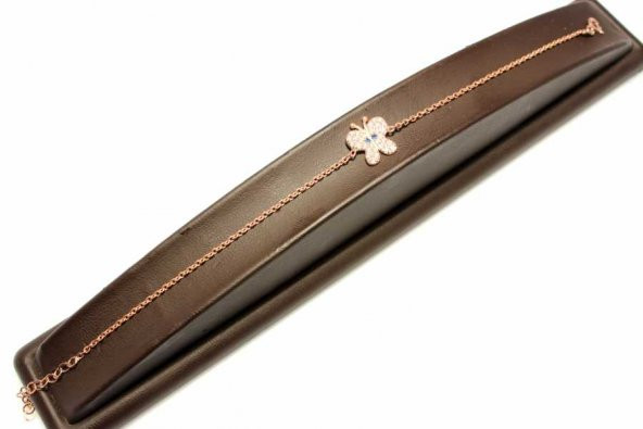 Nusret Takı 925 Ayar Gümüş Kelebek Model Bileklik, Pembe, Beyaz Taş - 2