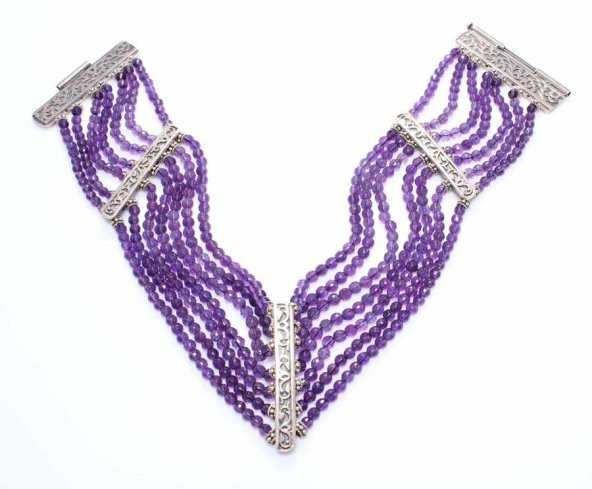 925 Ayar Gümüş Ametist Taşlı Choker Gerdanlık Kolye - 1