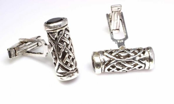 925 Ayar Gümüş Oniks Taşlı Silindir Modeli Kol Düğmesi