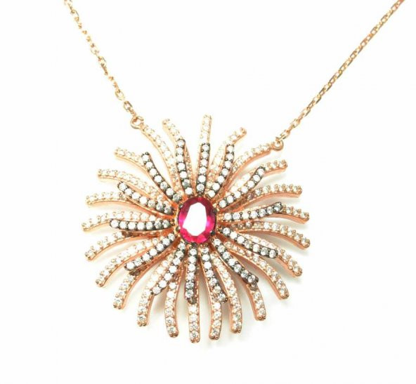 925 Ayar Rose Gümüş Yakut Taşlı Tılsım Kolye