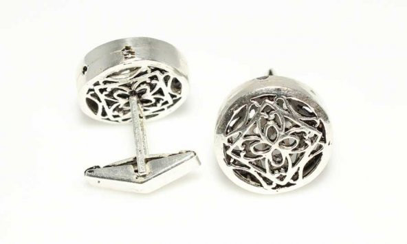 925 Ayar Gümüş Ajur Desenli Yuvarlak Kol Düğmesi