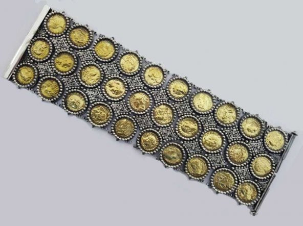 925 Ayar Gümüş Konstantinapol Tasarım Paralı Antik Bileklik - 4