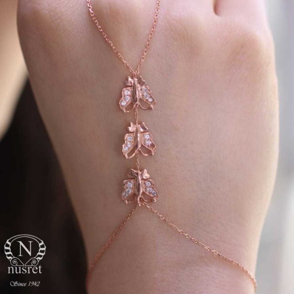 925 Ayar Rose Gümüş 3 Parça Kelebek Modeli Şahmeran Bileklik - 4