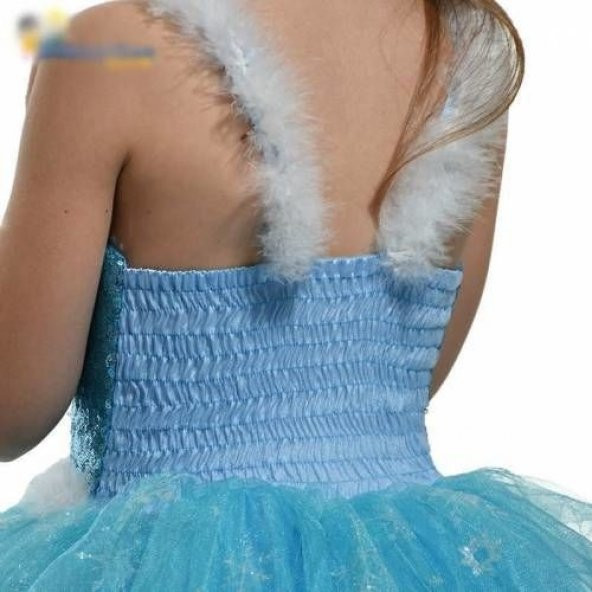 Kostüm - Frozen Elsa Tüylü Askılıklı Süper Çocuk Kostümü - 2