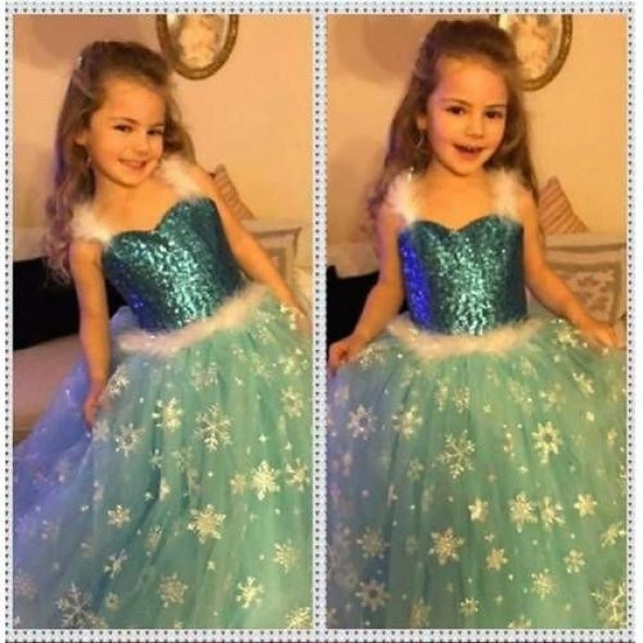 Kostüm - Frozen Elsa Tüylü Askılıklı Süper Çocuk Kostümü - 3