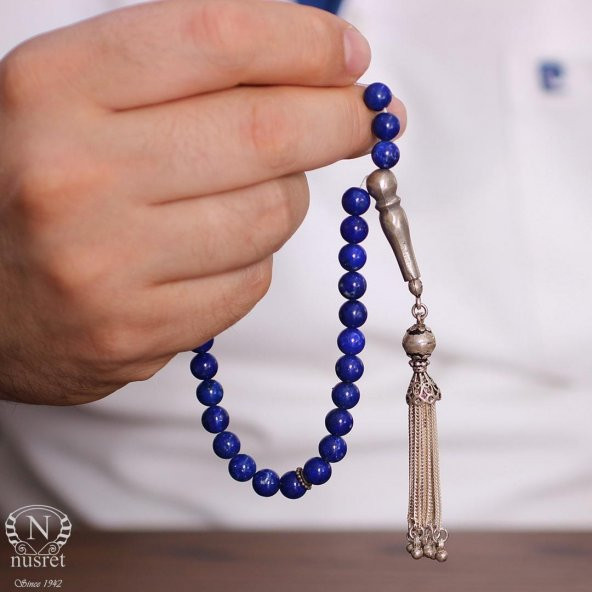 Küre Kesim Lapis Doğaltaş Gümüş Tesbih - 3