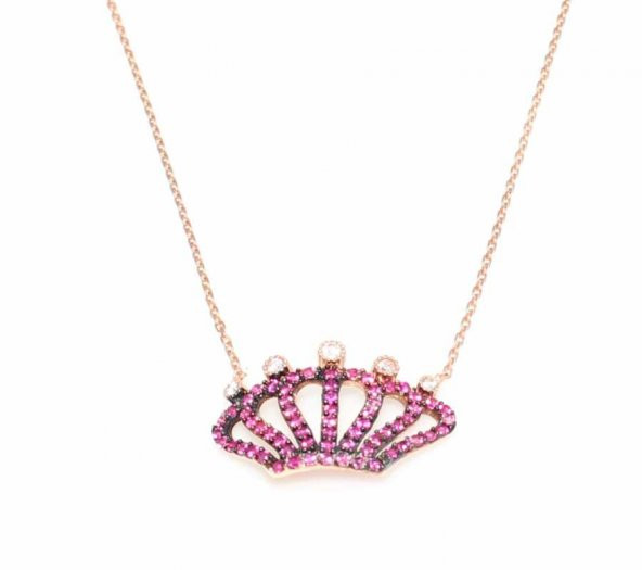 925 Ayar Gümüş Yakut Taşlı Taç Kolye - 2