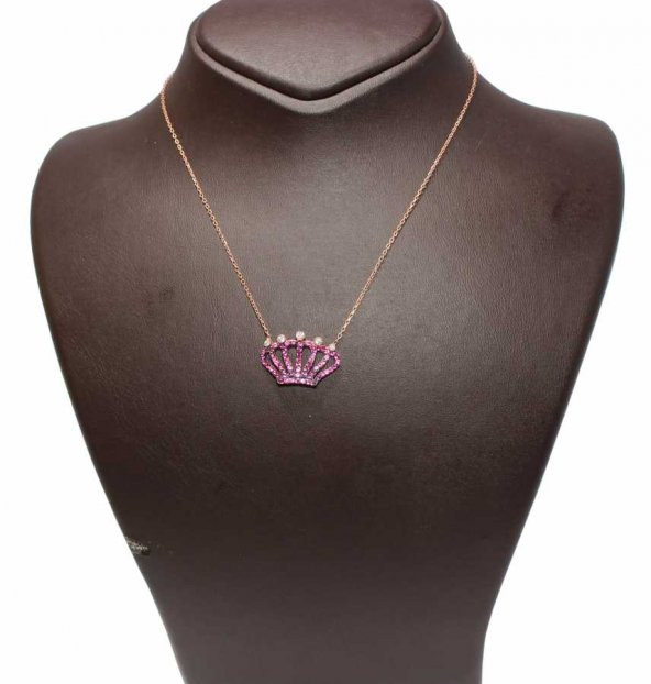 925 Ayar Gümüş Yakut Taşlı Taç Kolye - 3