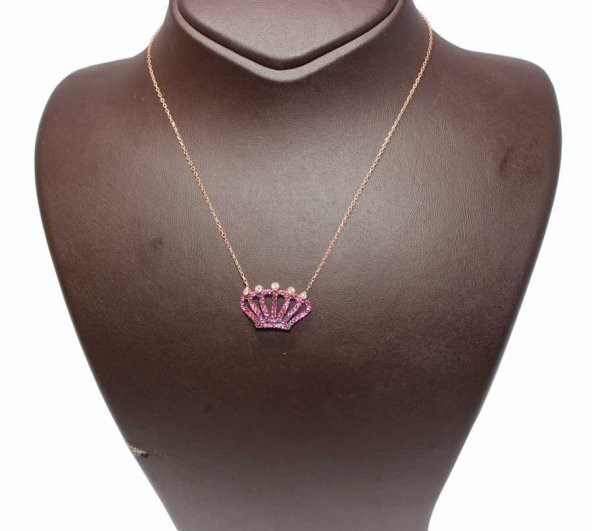 925 Ayar Gümüş Yakut Taşlı Taç Kolye - 4