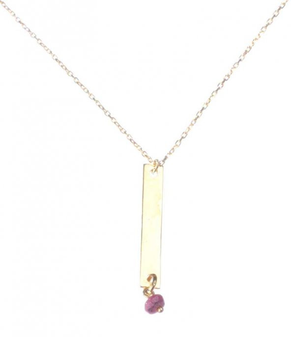 925 Ayar Gümüş Yakut Taşlı Plaka Kolye, Sarı