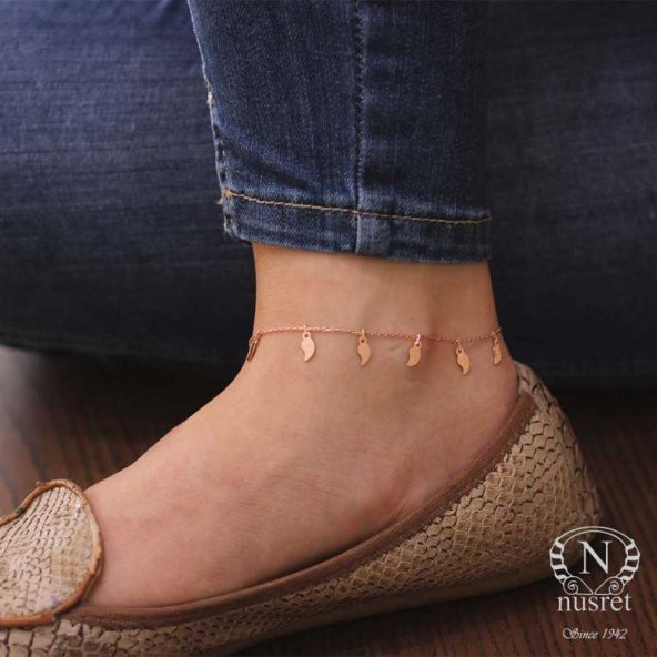 925 Ayar Rose Gümüş Yaprak Modeli Halhal Bileklik