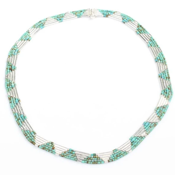 925 Ayar Gümüş Turkuaz Taşlı 5 sıra Özel Tasarım Kolye - Resim 4