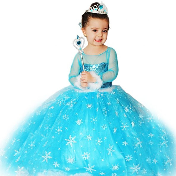 Kız Çocuk Kostümü - Tarlatanlı Frozen  Simli Kostum - Uzun Kollu - 2