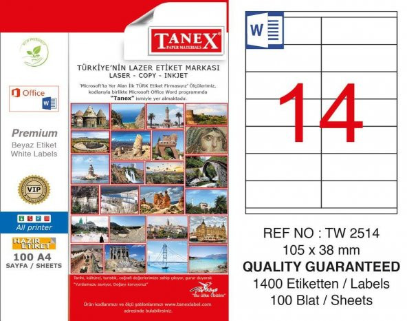 Tanex 105X38mm Laser Etiket 100Lü (Tw-2514)