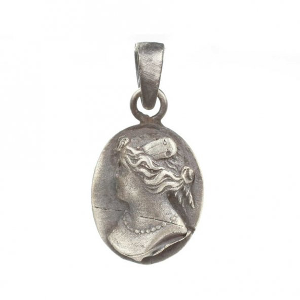 925 Ayar Gümüş Bayan Figürlü Madalyon Kolye Ucu
