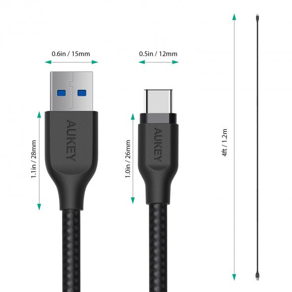 AUKEY CB-AC1  3.1 USB A to USB C Kablosu Nylon Örgülü (1.2mt) - 2