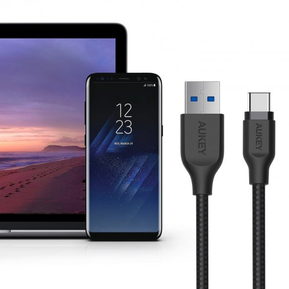 AUKEY CB-AC1  3.1 USB A to USB C Kablosu Nylon Örgülü (1.2mt) - 5