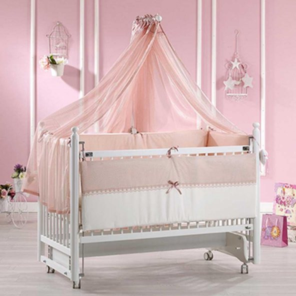 Meltem Smart Mondo Ahşap Beşik Takım 60x120 (Naturel) Pembe