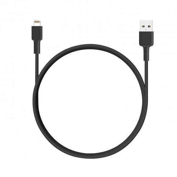 AUKEY CB-BAL3 Premium Apple Lightning 1.2 Metre Örgülü iPhone Şarj/Data Kablosu MFI Lisanslı Siyah