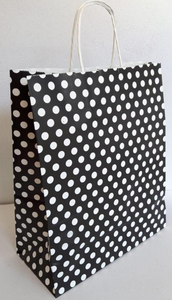 KRAFT KAĞIT ÇANTA SİYAH PUANLI 25CM X 30CM - 1 ADET