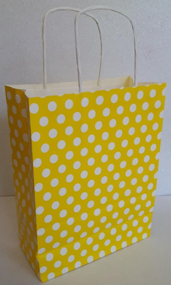 KRAFT KAĞIT ÇANTA SARI PUANLI 18CM X 24CM - 1 ADET