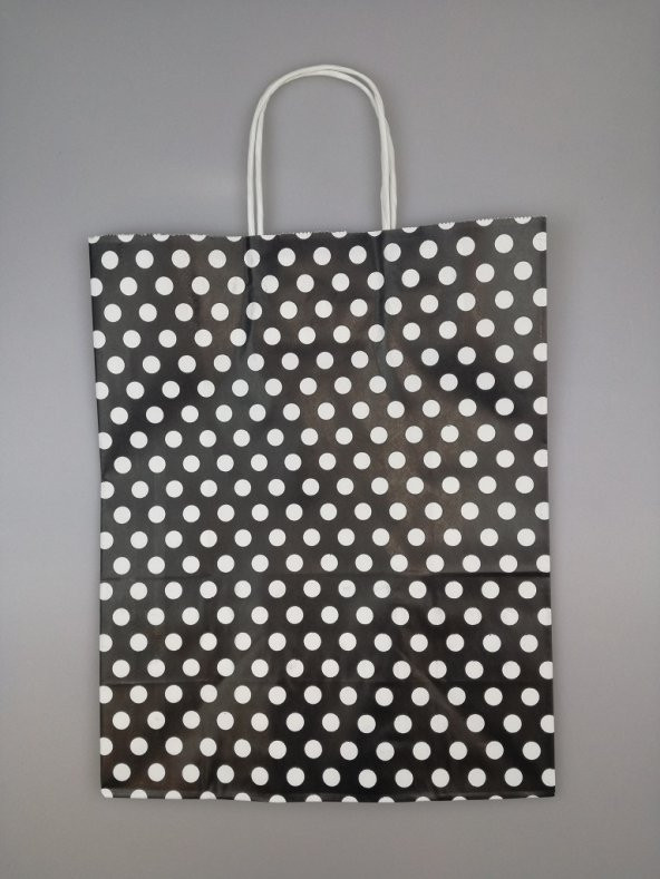KRAFT KAĞIT ÇANTA SİYAH PUANLI 25CM X 30CM - 1 ADET - 2