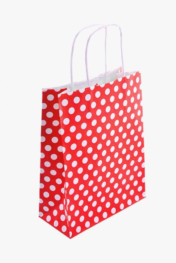 KRAFT KAĞIT ÇANTA KIRMIZI PUANLI 18CM X 24CM - 1 ADET - 2
