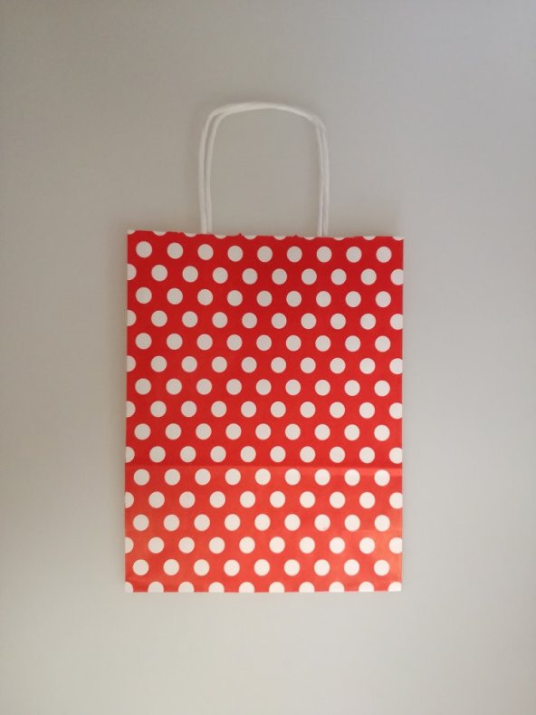 KRAFT KAĞIT ÇANTA KIRMIZI PUANLI 18CM X 24CM - 1 ADET - 4