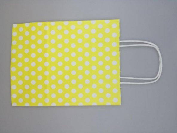 KRAFT KAĞIT ÇANTA SARI PUANLI 18CM X 24CM - 1 ADET - 3