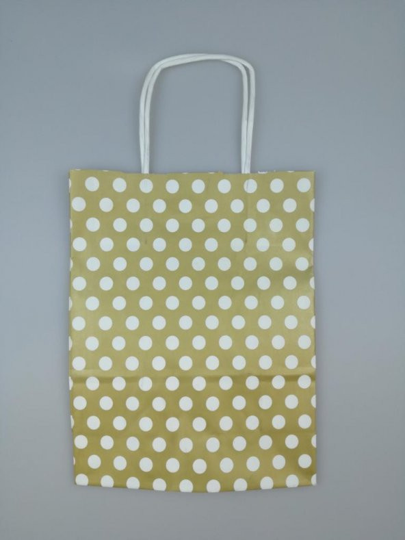 KRAFT KAĞIT ÇANTA GOLD PUANLI 18CM X 24CM - 1 ADET - Resim 2