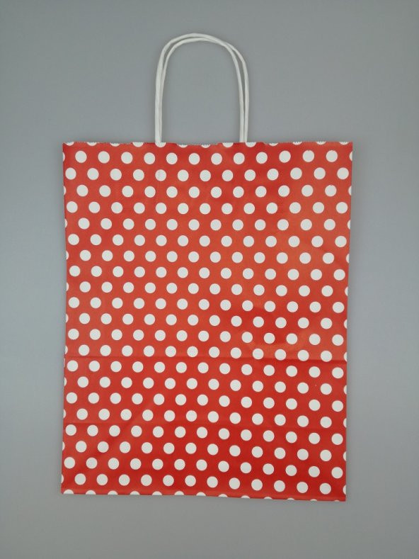 KRAFT KAĞIT ÇANTA KIRMIZI PUANLI 25CM X 30CM - 1 ADET - 2