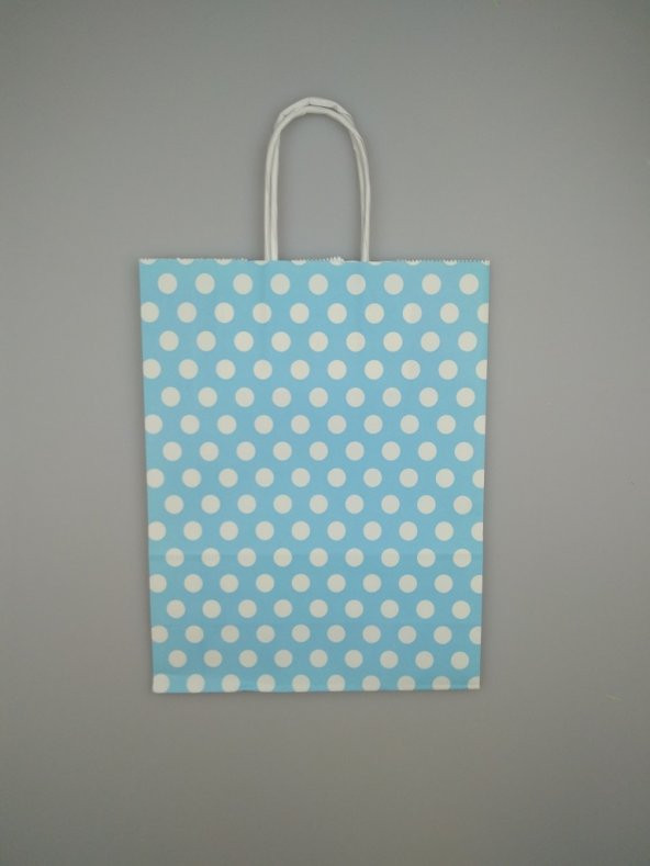 KRAFT KAĞIT ÇANTA MAVİ PUANLI 18CM X 24CM - 1 ADET - 2