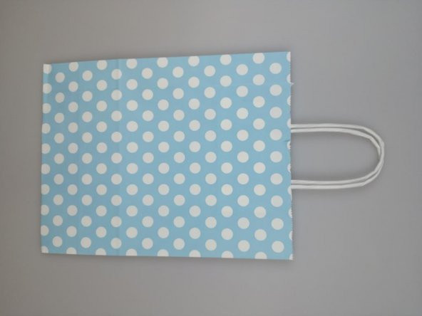 KRAFT KAĞIT ÇANTA MAVİ PUANLI 18CM X 24CM - 1 ADET - 3