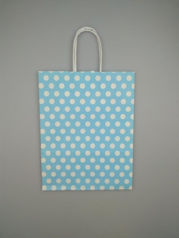 KRAFT KAĞIT ÇANTA MAVİ PUANLI 18CM X 24CM - 1 ADET - 4