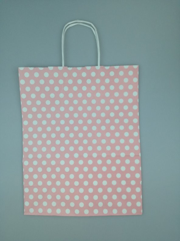 KRAFT KAĞIT ÇANTA PEMBE PUANLI 25CM X 30CM - 1 ADET