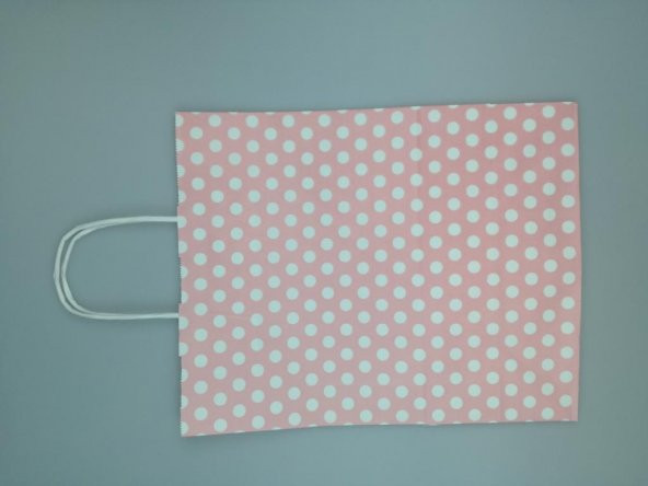 KRAFT KAĞIT ÇANTA PEMBE PUANLI 25CM X 30CM - 1 ADET - 2