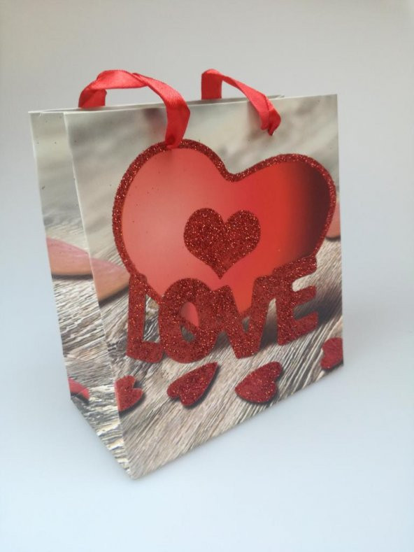 KARTON ÇANTA LOVE SİMLİ 14CM X 15CM - 1 ADET