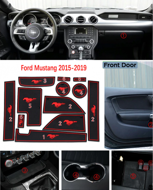 Ford Mustang 6 2015-2019 Araç İçi Silikon Kaymaz Ped Kaplama Seti - 11