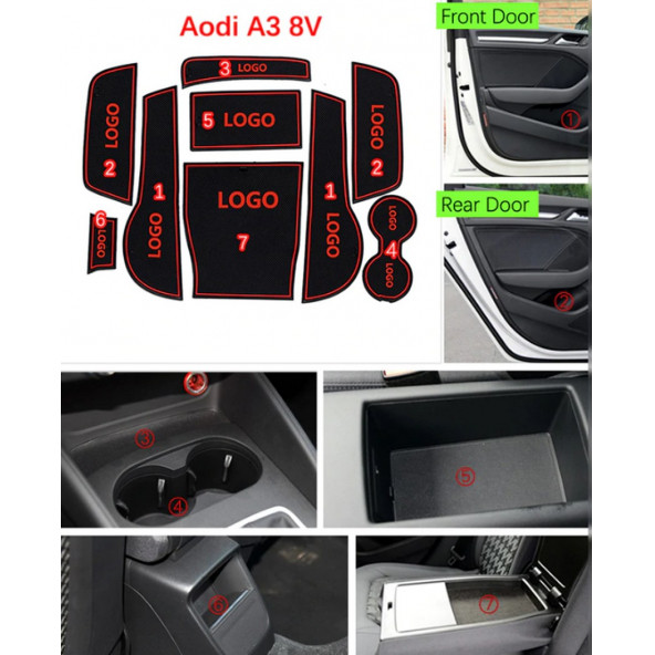 Audi A3 8V S Line 2013-2019 Araç İçi Silikon Kaymaz Ped Kaplama S