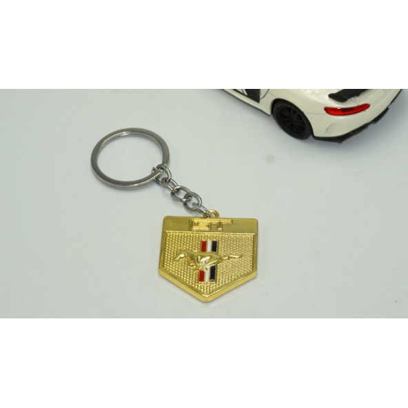 DK Ford Mustang Shelby GT Koşan At Logo Gold Metal Anahtarlık - 2
