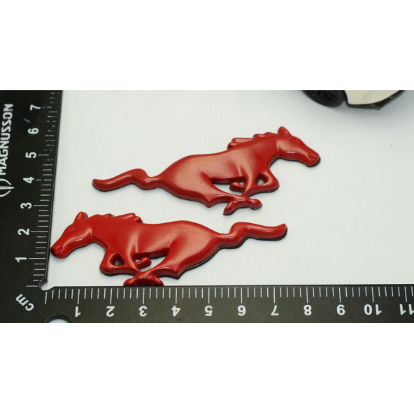 DK Ford Mustang Shelby GT Koşan At Çamurluk Yanı Kırmızı Metal 3M 3D Logo Arma - 5