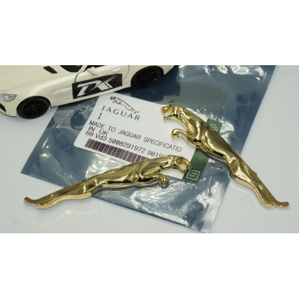 DK Jaguar Çamurluk Yanı 3M 3D Gold Metal Logo Amblem - 6
