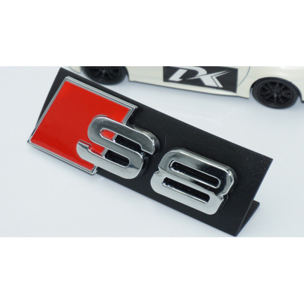 DK Tuning S8 Gümüş Kırmızı 3D Ön Panjur Logo Audi İle Uyumlu - 3